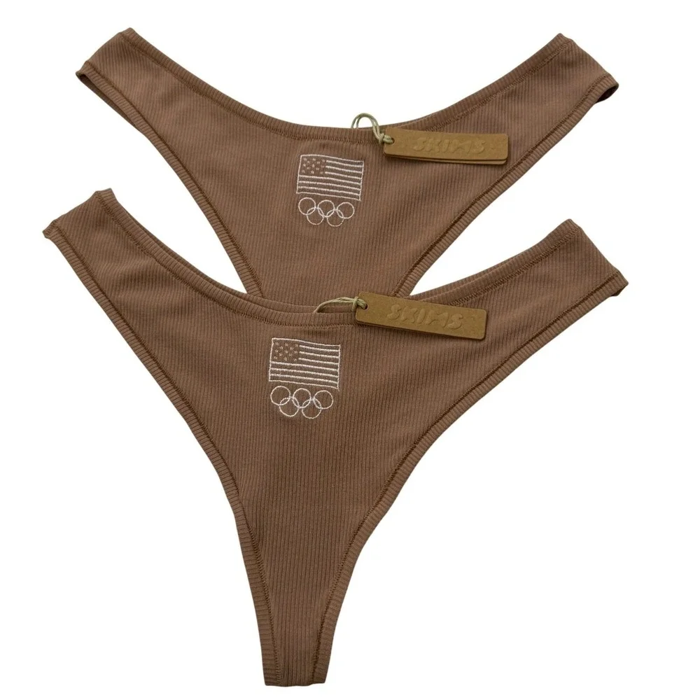 SKIMS Soft Lounge‎ Rib Dipped Thong Team USA Lot of 2 Sienna Medium